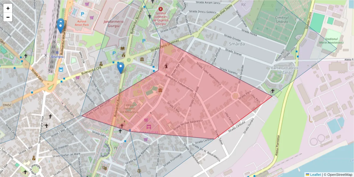 Hartă a codului poștal  și a codurilor poștale învecinate