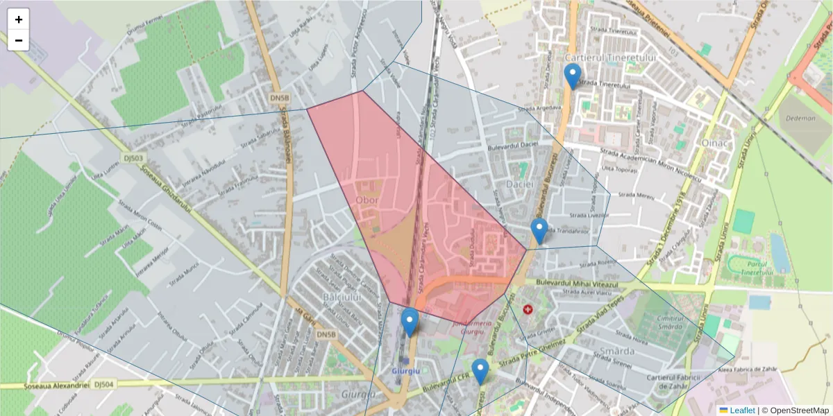 Hartă a codului poștal  și a codurilor poștale învecinate