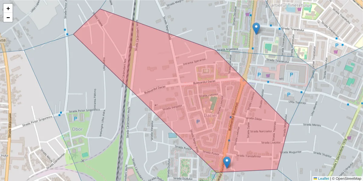 Hartă a codului poștal  și a codurilor poștale învecinate