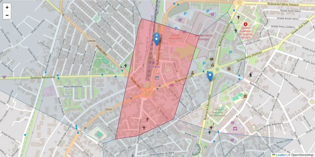 Hartă a codului poștal  și a codurilor poștale învecinate