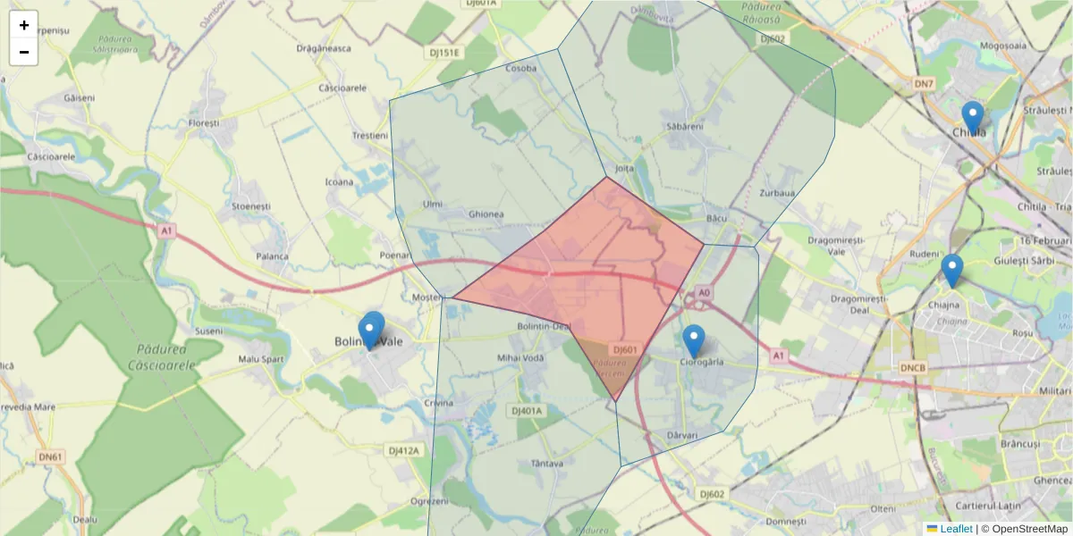 Hartă a codului poștal  și a codurilor poștale învecinate