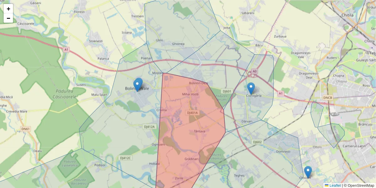 Hartă a codului poștal  și a codurilor poștale învecinate