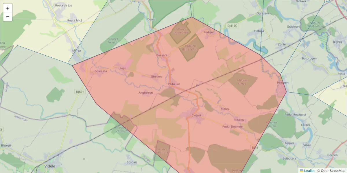 Hartă a codului poștal  și a codurilor poștale învecinate
