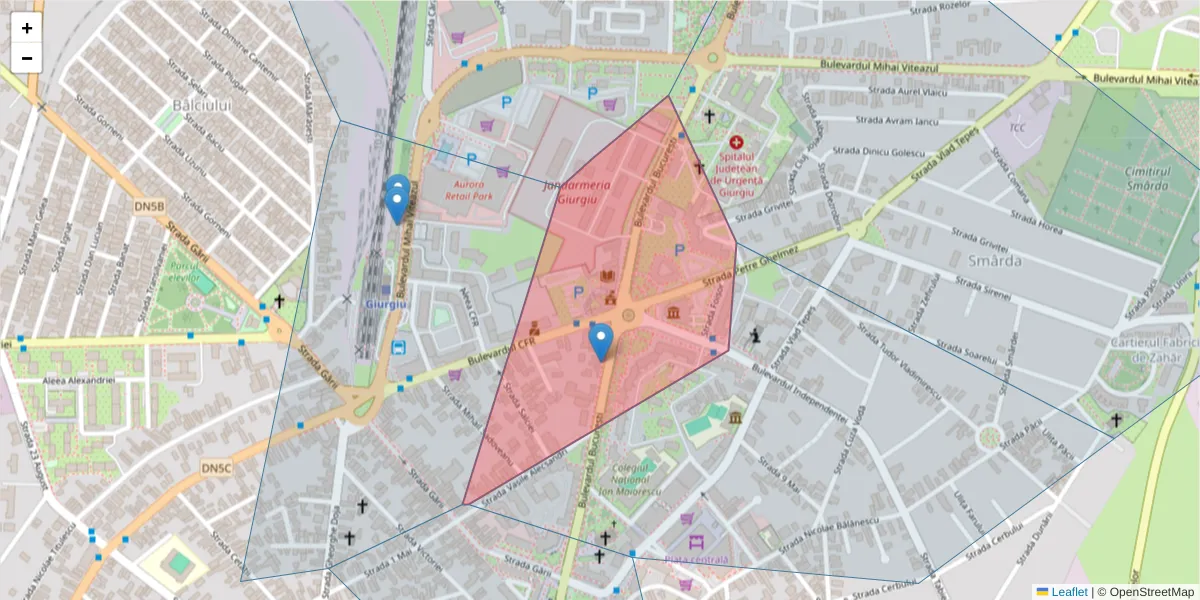 Hartă a codului poștal  și a codurilor poștale învecinate