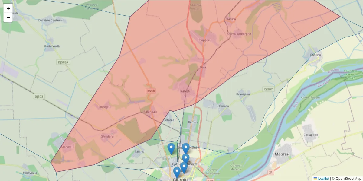 Hartă a codului poștal  și a codurilor poștale învecinate