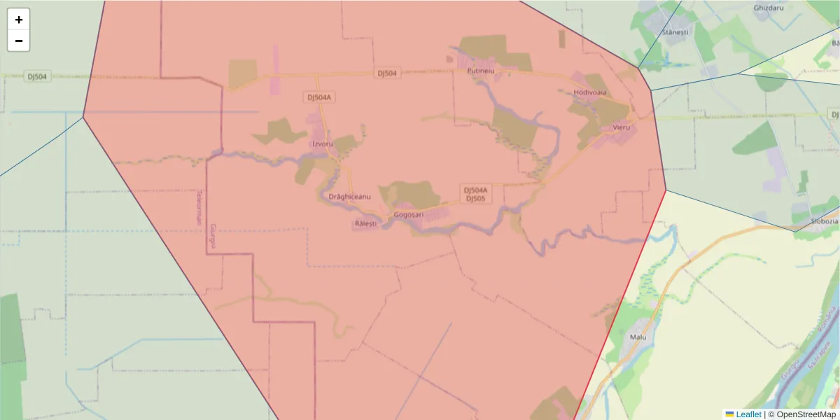 Hartă a codului poștal  și a codurilor poștale învecinate
