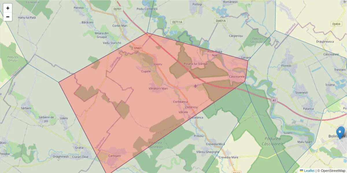 Hartă a codului poștal  și a codurilor poștale învecinate