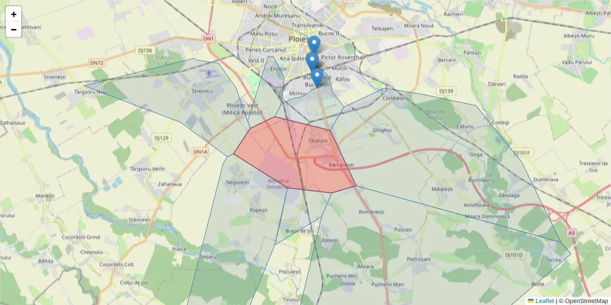 Hartă a codului poștal  și a codurilor poștale învecinate