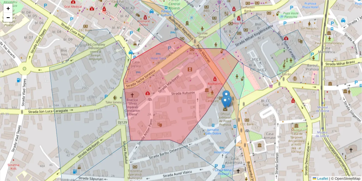 Hartă a codului poștal  și a codurilor poștale învecinate