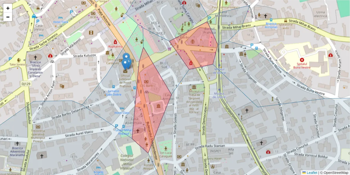 Hartă a codului poștal  și a codurilor poștale învecinate