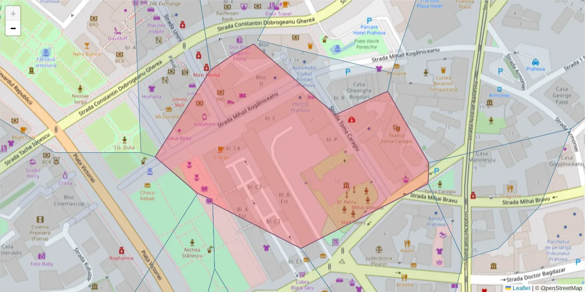 Hartă a codului poștal  și a codurilor poștale învecinate