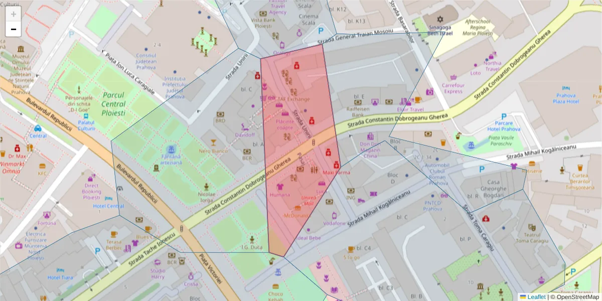 Hartă a codului poștal  și a codurilor poștale învecinate