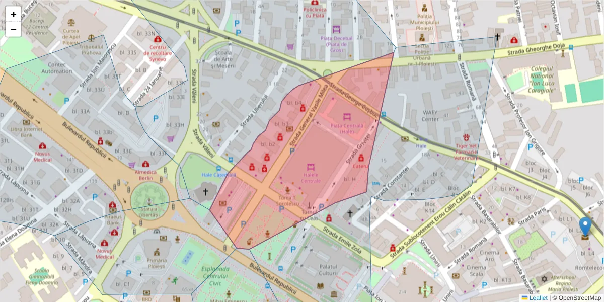 Hartă a codului poștal  și a codurilor poștale învecinate