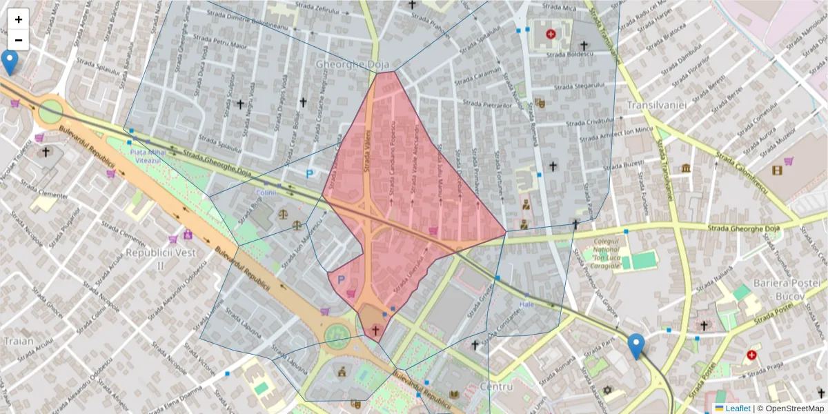 Hartă a codului poștal  și a codurilor poștale învecinate