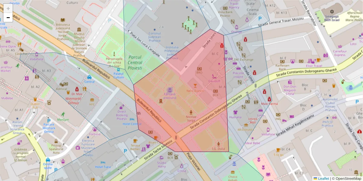 Hartă a codului poștal  și a codurilor poștale învecinate