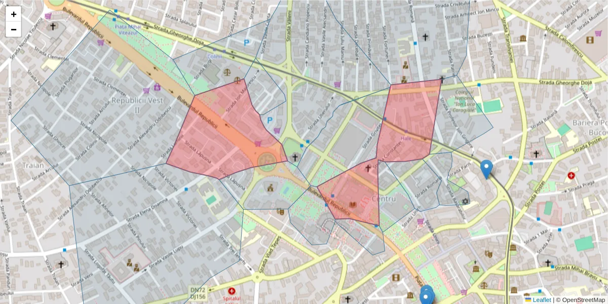Hartă a codului poștal  și a codurilor poștale învecinate