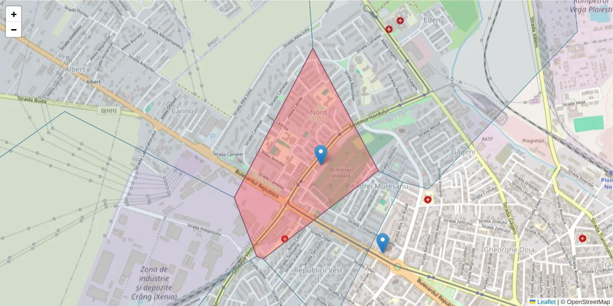 Hartă a codului poștal  și a codurilor poștale învecinate