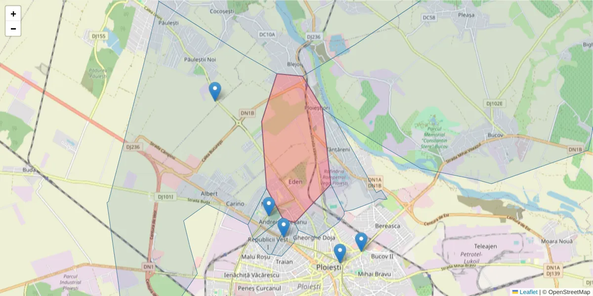 Hartă a codului poștal  și a codurilor poștale învecinate