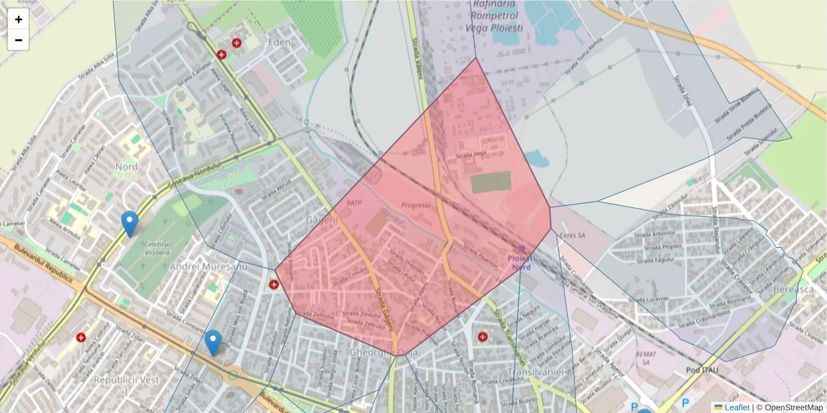 Hartă a codului poștal  și a codurilor poștale învecinate