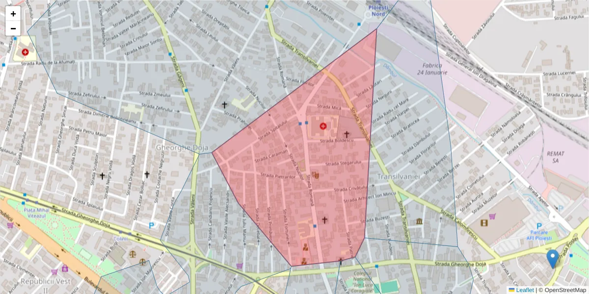 Hartă a codului poștal  și a codurilor poștale învecinate