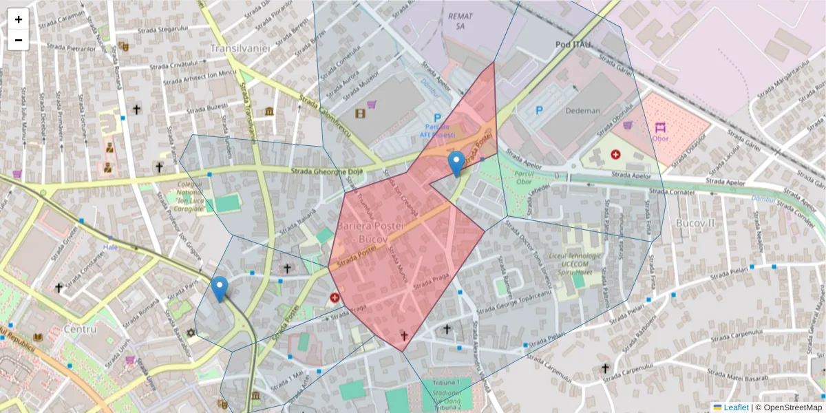 Hartă a codului poștal  și a codurilor poștale învecinate