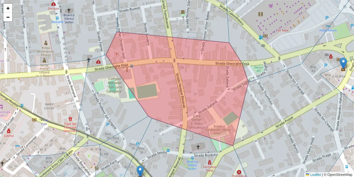 Hartă a codului poștal  și a codurilor poștale învecinate