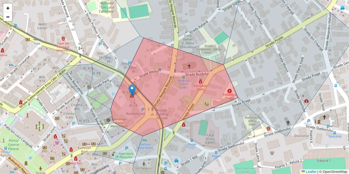 Hartă a codului poștal  și a codurilor poștale învecinate