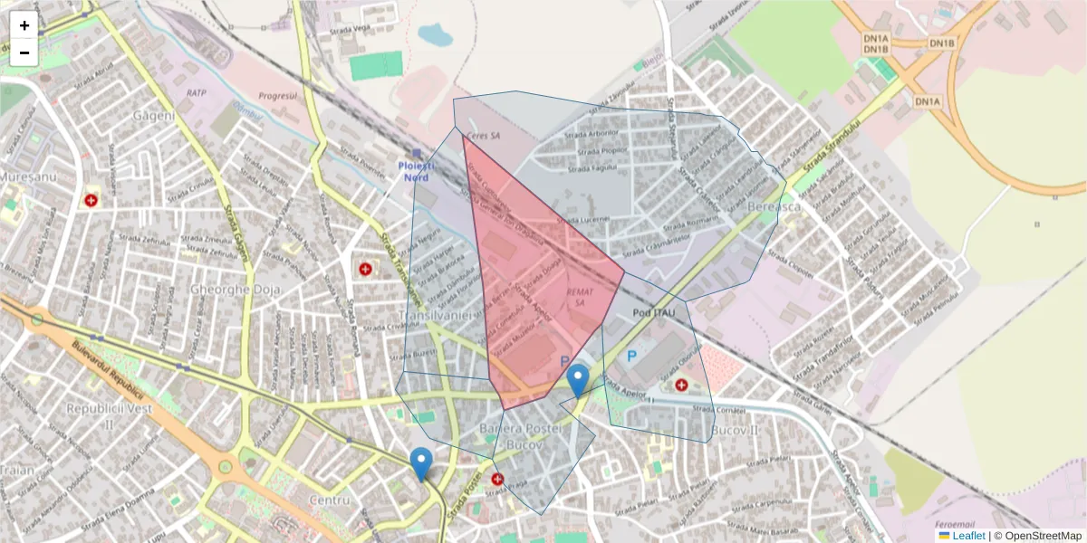 Hartă a codului poștal  și a codurilor poștale învecinate