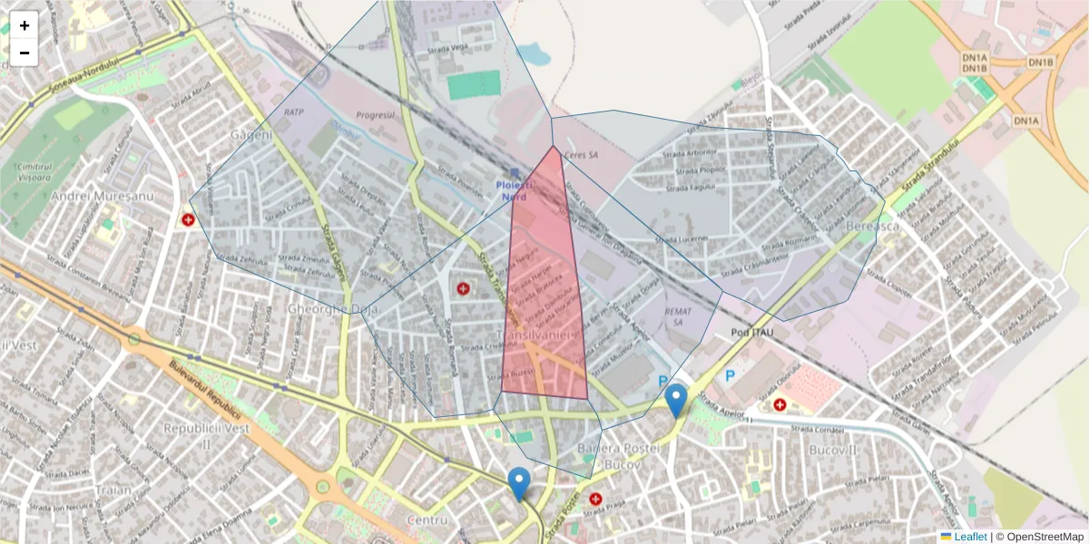 Hartă a codului poștal  și a codurilor poștale învecinate