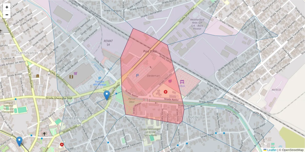 Hartă a codului poștal  și a codurilor poștale învecinate