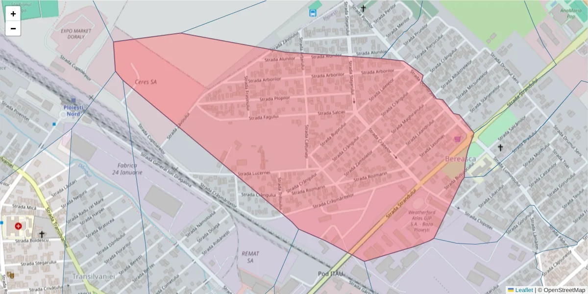 Hartă a codului poștal  și a codurilor poștale învecinate