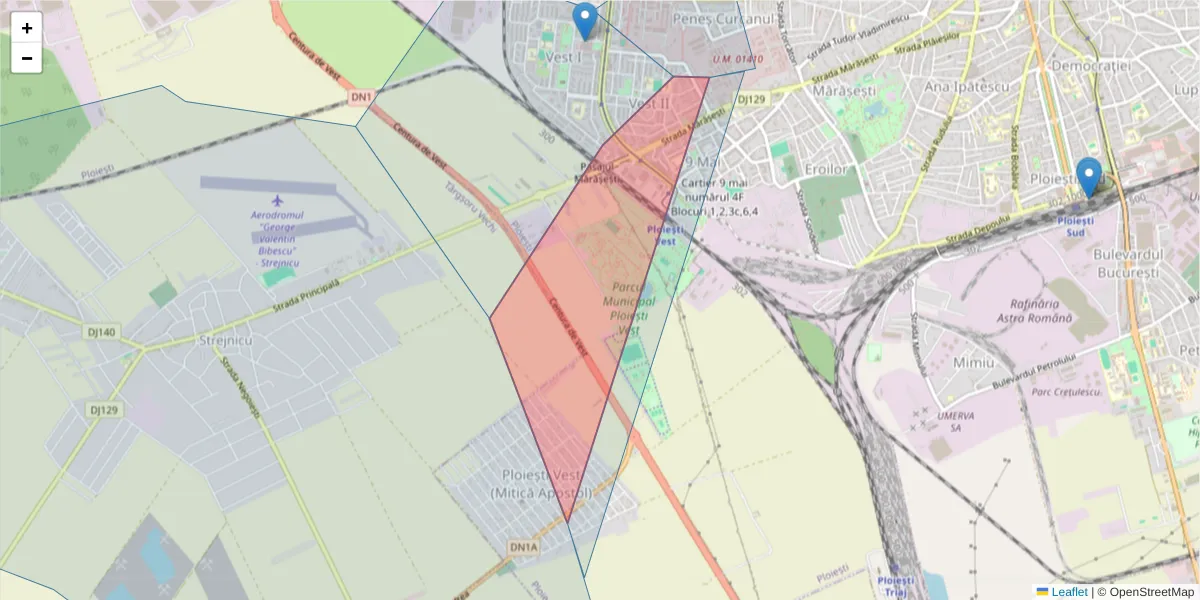 Hartă a codului poștal  și a codurilor poștale învecinate