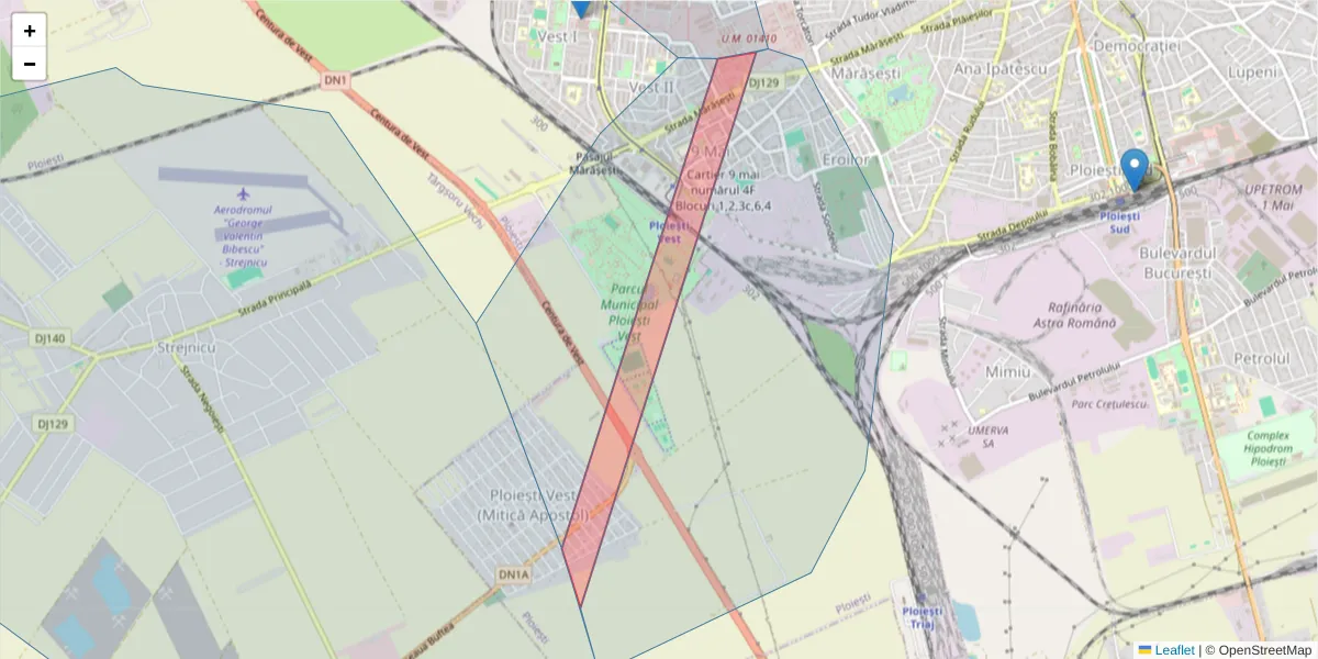 Hartă a codului poștal  și a codurilor poștale învecinate