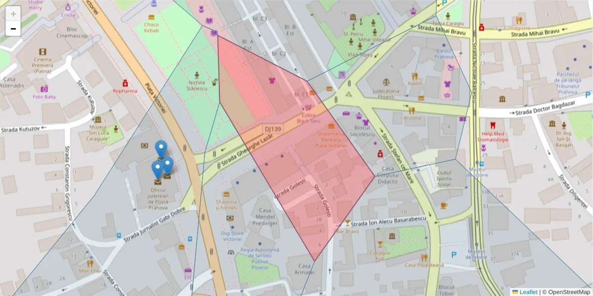 Hartă a codului poștal  și a codurilor poștale învecinate