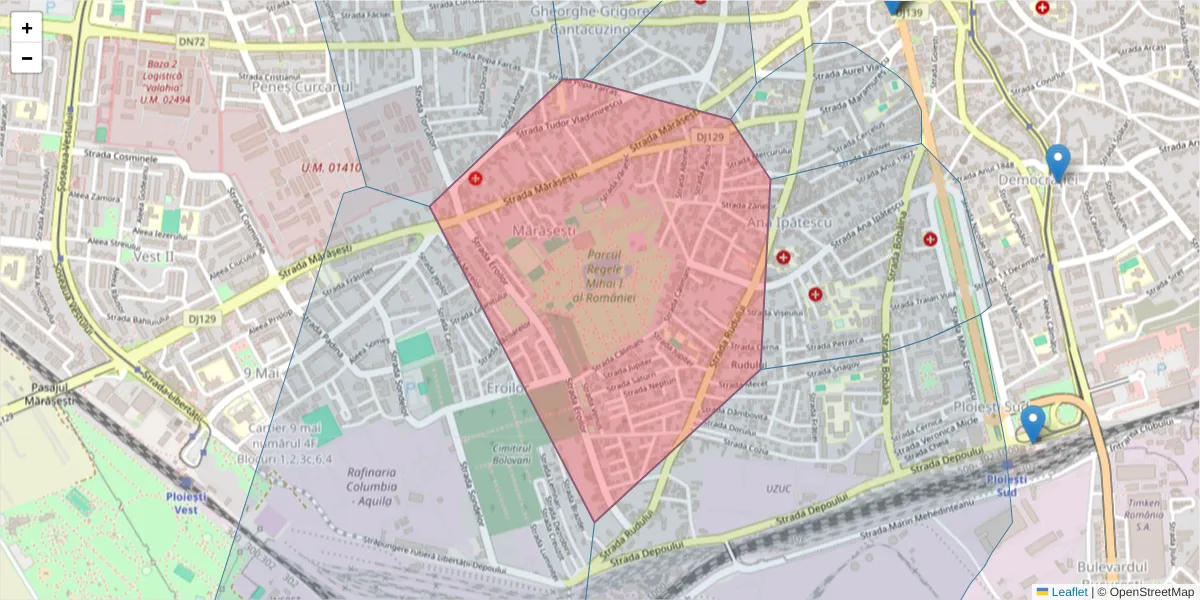 Hartă a codului poștal  și a codurilor poștale învecinate