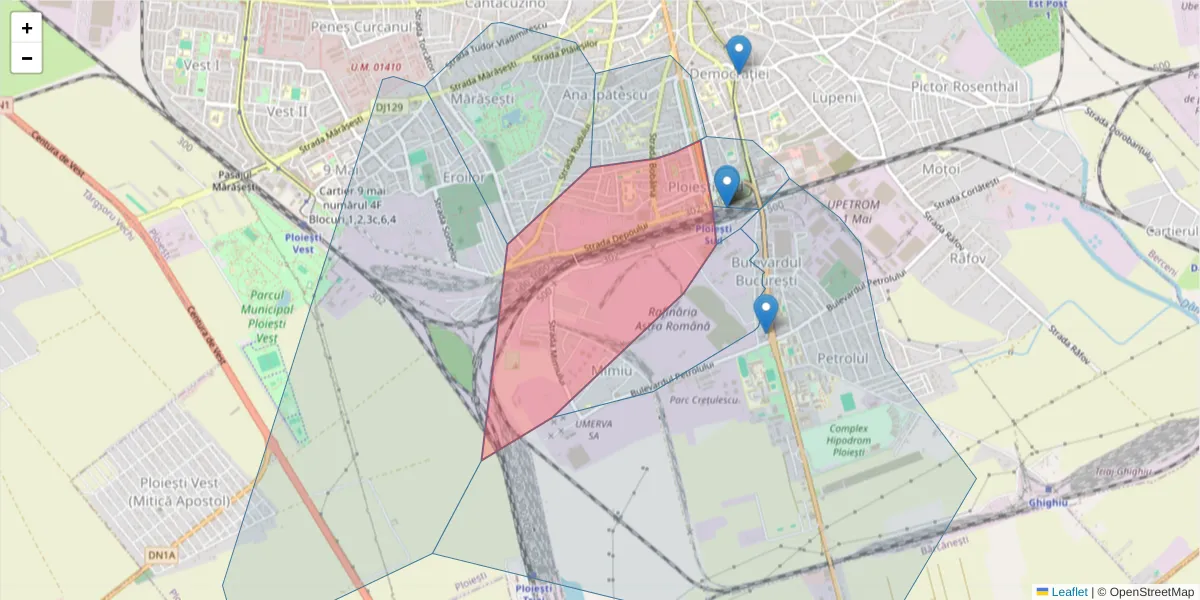 Hartă a codului poștal  și a codurilor poștale învecinate
