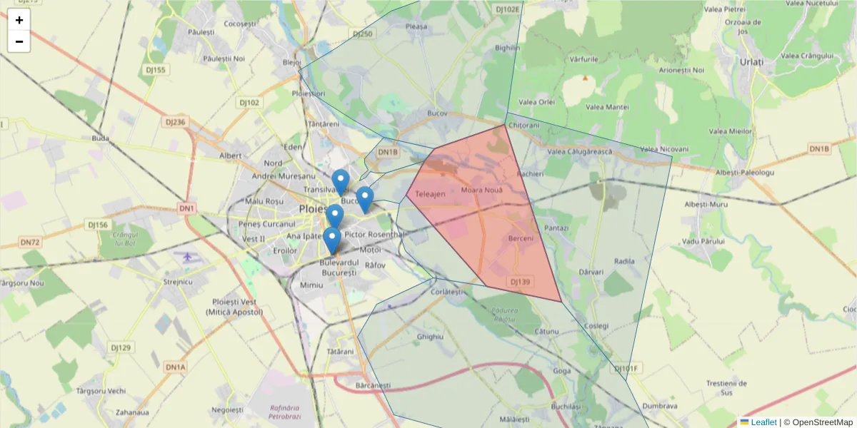 Hartă a codului poștal  și a codurilor poștale învecinate