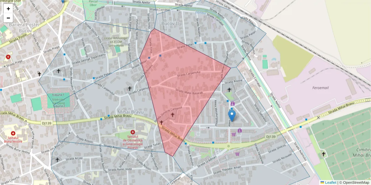 Hartă a codului poștal  și a codurilor poștale învecinate