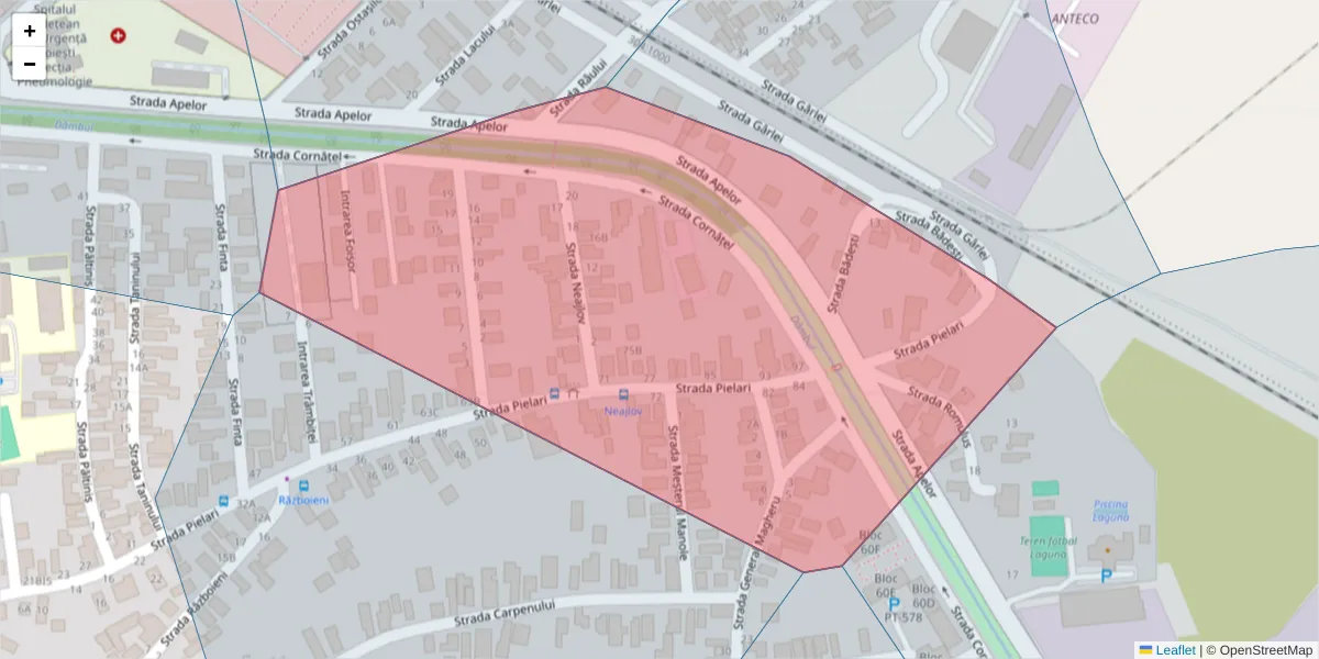 Hartă a codului poștal  și a codurilor poștale învecinate