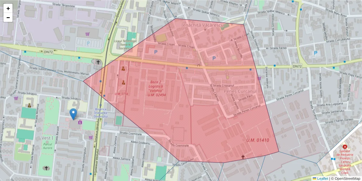 Hartă a codului poștal  și a codurilor poștale învecinate