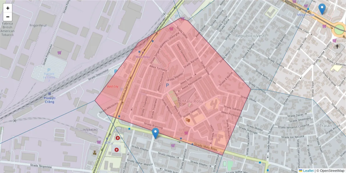 Hartă a codului poștal  și a codurilor poștale învecinate