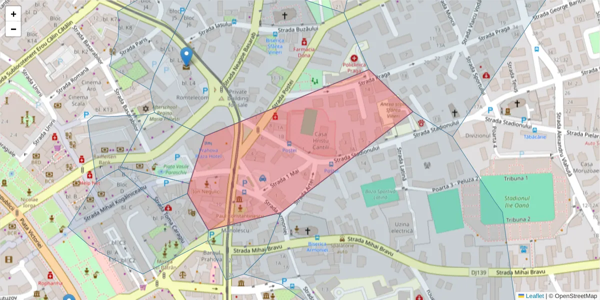 Hartă a codului poștal  și a codurilor poștale învecinate