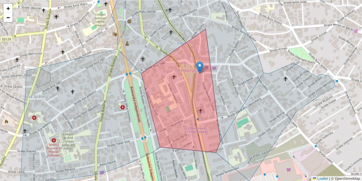 Hartă a codului poștal  și a codurilor poștale învecinate