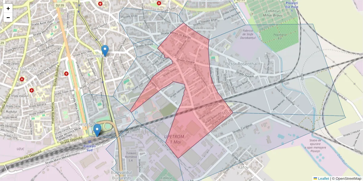 Hartă a codului poștal  și a codurilor poștale învecinate