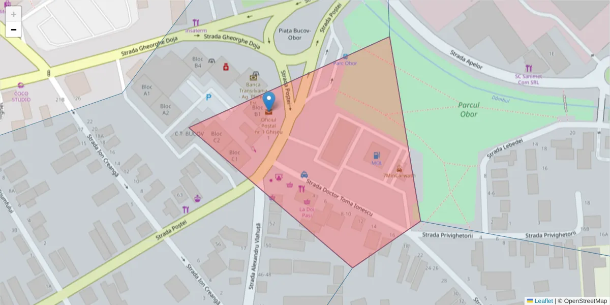 Hartă a codului poștal  și a codurilor poștale învecinate