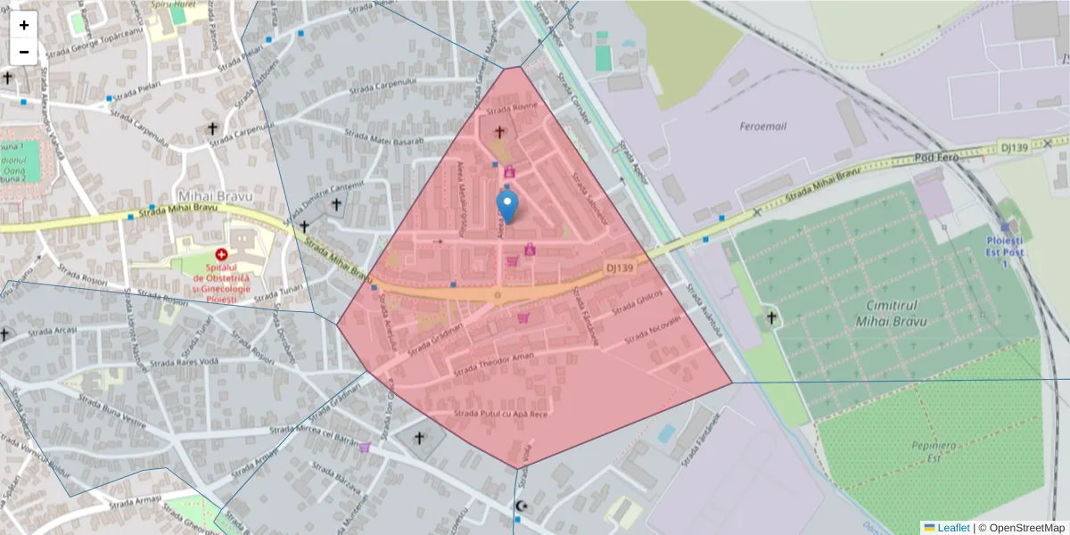 Hartă a codului poștal  și a codurilor poștale învecinate