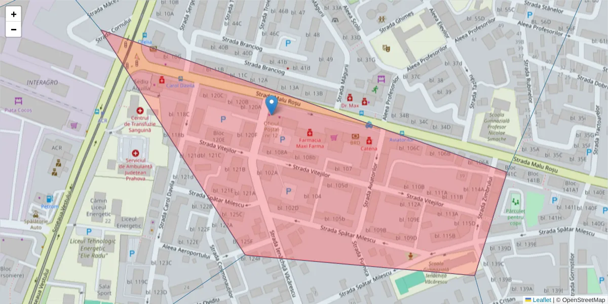 Hartă a codului poștal  și a codurilor poștale învecinate