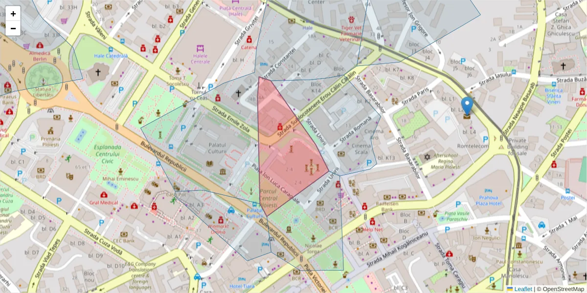 Hartă a codului poștal  și a codurilor poștale învecinate