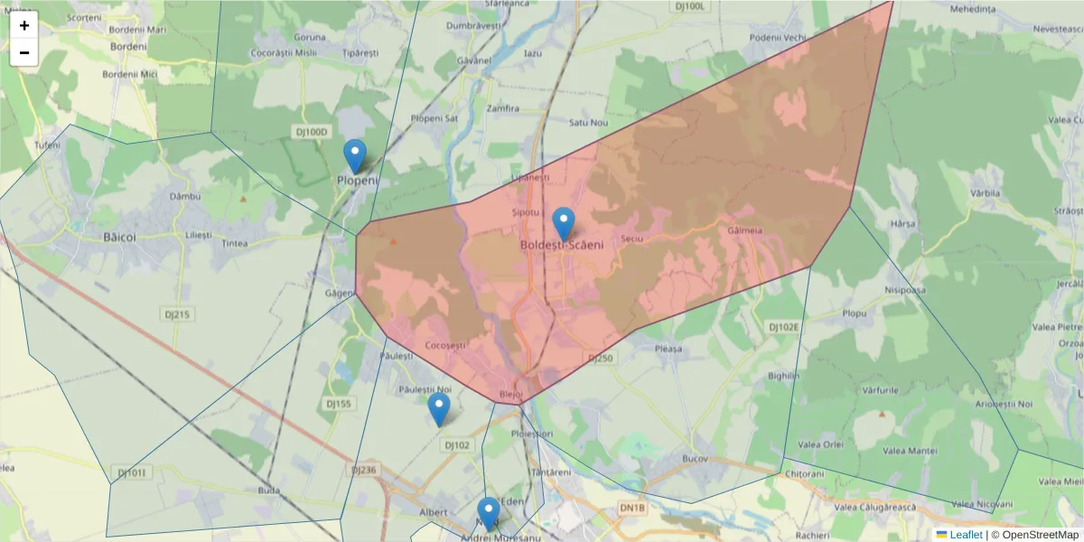 Hartă a codului poștal  și a codurilor poștale învecinate