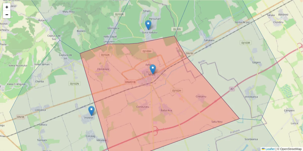 Hartă a codului poștal  și a codurilor poștale învecinate